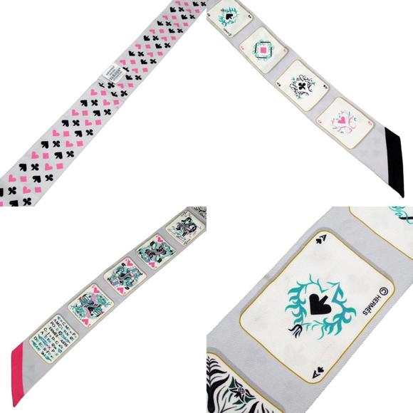 HERMES Scarf Twilly Silk Light Gray Multicolor Women's w0279a - Picture 5 of 5